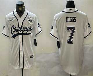 Men%27s Dallas Cowboys #7 Trevon Diggs White With 1960 Patch Cool Base Stitched Baseball Jersey